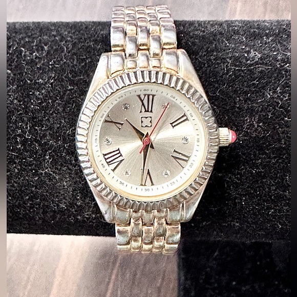 Liz Claiborne New York CZ Diamond Studded Circular Face Linked Watch, Gold-tone - Picture 5 of 16